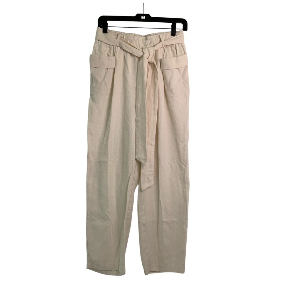Moon River Cream Straight Leg Linen Pants Sz M